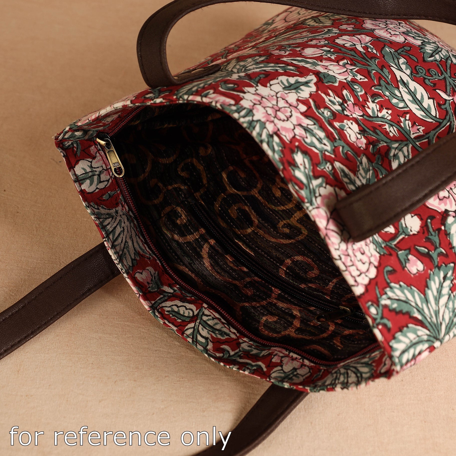 Brown - Handcrafted Sanganeri Printed Leather Shoulder Bag