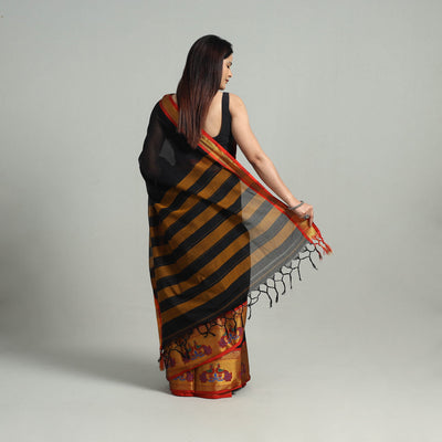 Black - Mercerised Cotton Paithani Zari Border Dharwad Saree 24