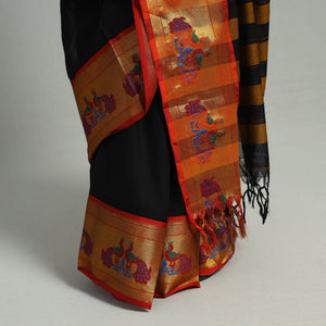 Black - Mercerised Cotton Paithani Zari Border Dharwad Saree 24