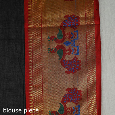 Black - Mercerised Cotton Paithani Zari Border Dharwad Saree 24