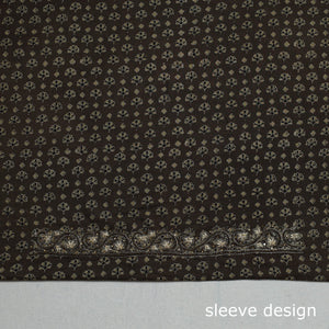 Brown - Ajrakh Block Printed Thread & Bead Work Hand Embroidery Cotton Blouse Piece