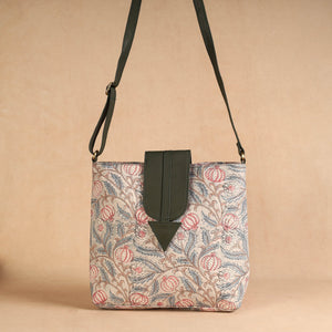 Beige - Handcrafted Sanganeri Printed Leather Sling Bag