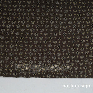 Brown - Ajrakh Block Printed Thread & Bead Work Hand Embroidery Cotton Blouse Piece