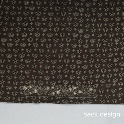 Brown - Ajrakh Block Printed Thread & Bead Work Hand Embroidery Cotton Blouse Piece