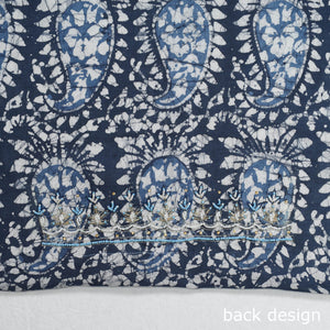 Blue - Batik Printed Thread & Bead Work Hand Embroidery Cotton Blouse Piece