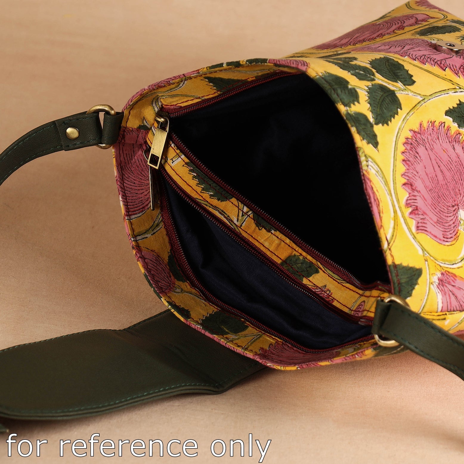 Beige - Handcrafted Sanganeri Printed Leather Sling Bag