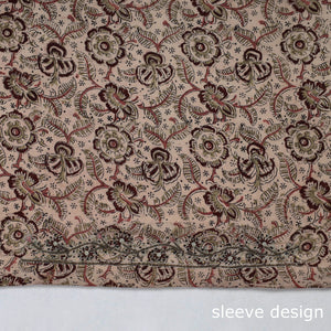 Beige - Kalamkari Block Printed Thread & Bead Work Hand Embroidery Cotton Blouse Piece