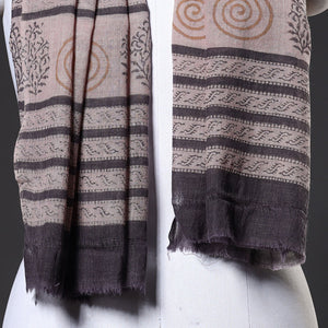 Brown - Bagru Hand Block Printed Pure Wool Stole