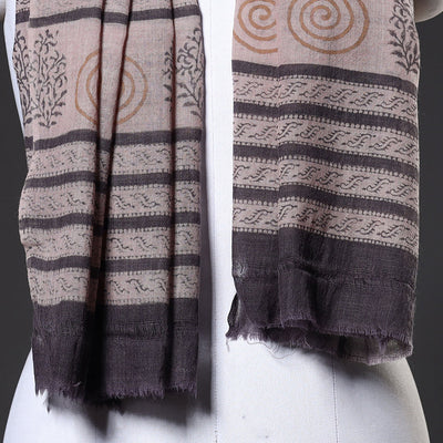 Brown - Bagru Hand Block Printed Pure Wool Stole