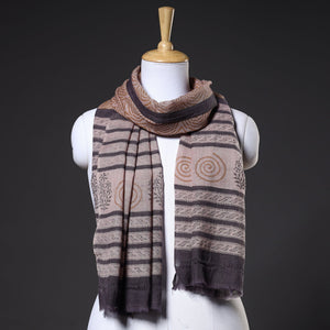 Brown - Bagru Hand Block Printed Pure Wool Stole