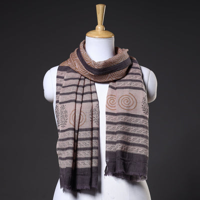 Brown - Bagru Hand Block Printed Pure Wool Stole