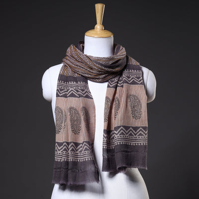 Brown - Bagru Hand Block Printed Pure Wool Stole