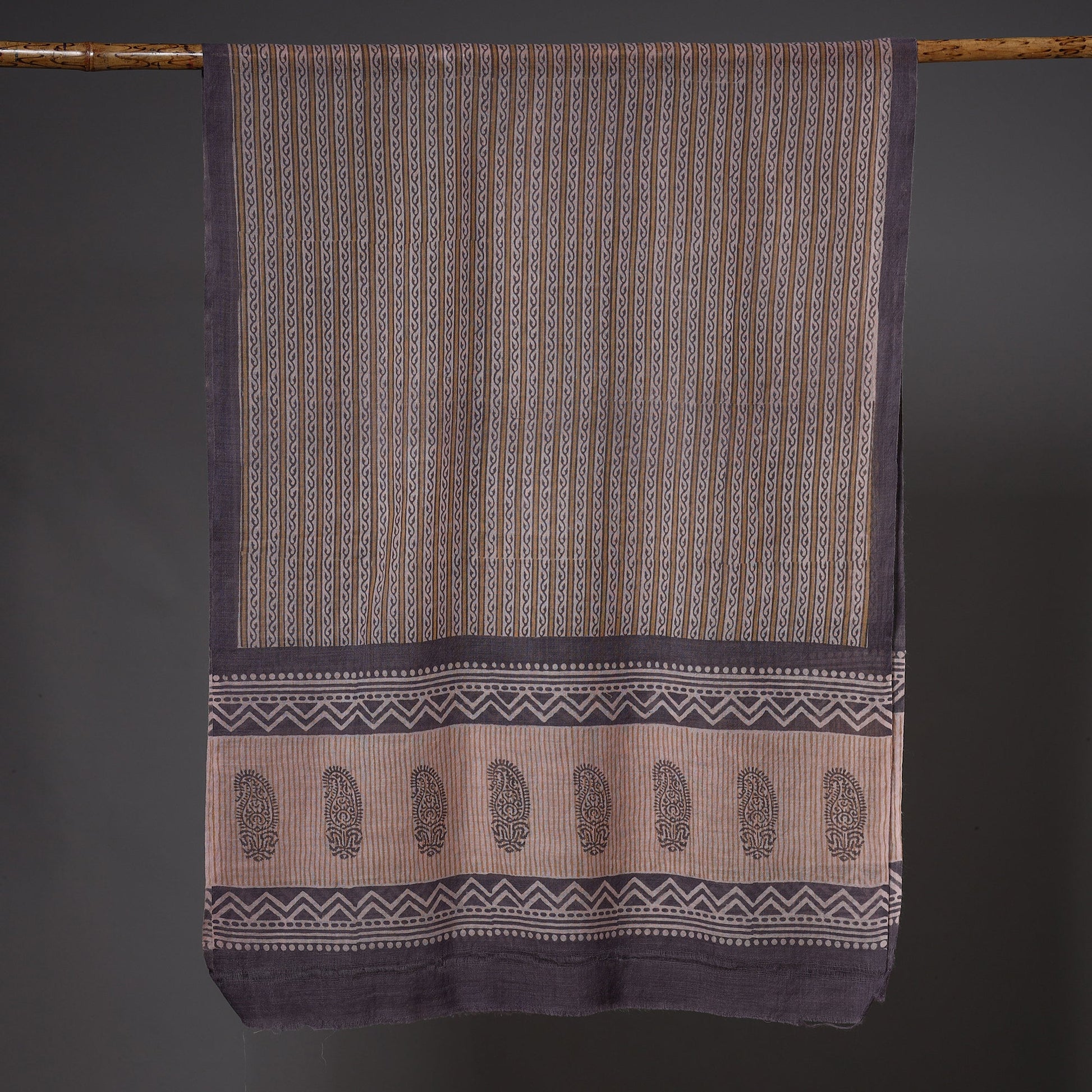 Brown - Bagru Hand Block Printed Pure Wool Stole