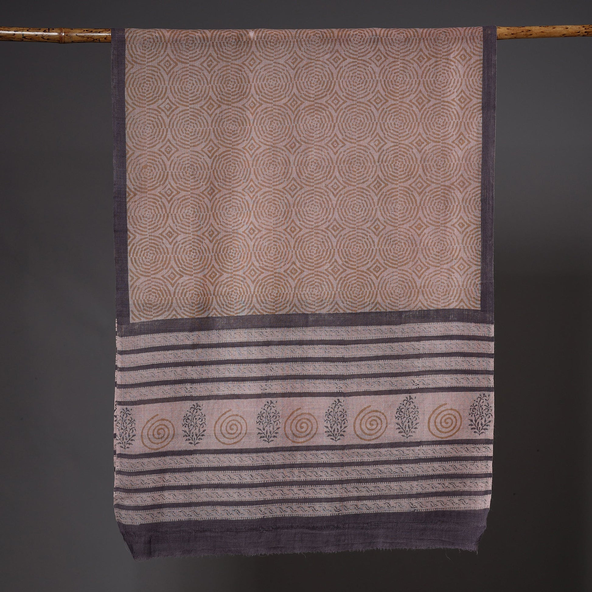 Brown - Bagru Hand Block Printed Pure Wool Stole