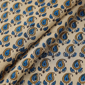 Beige - Paisley Design Ajrakh Hand Block Printed Cotton Fabric