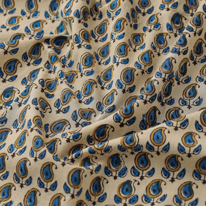 Beige - Paisley Design Ajrakh Hand Block Printed Cotton Fabric