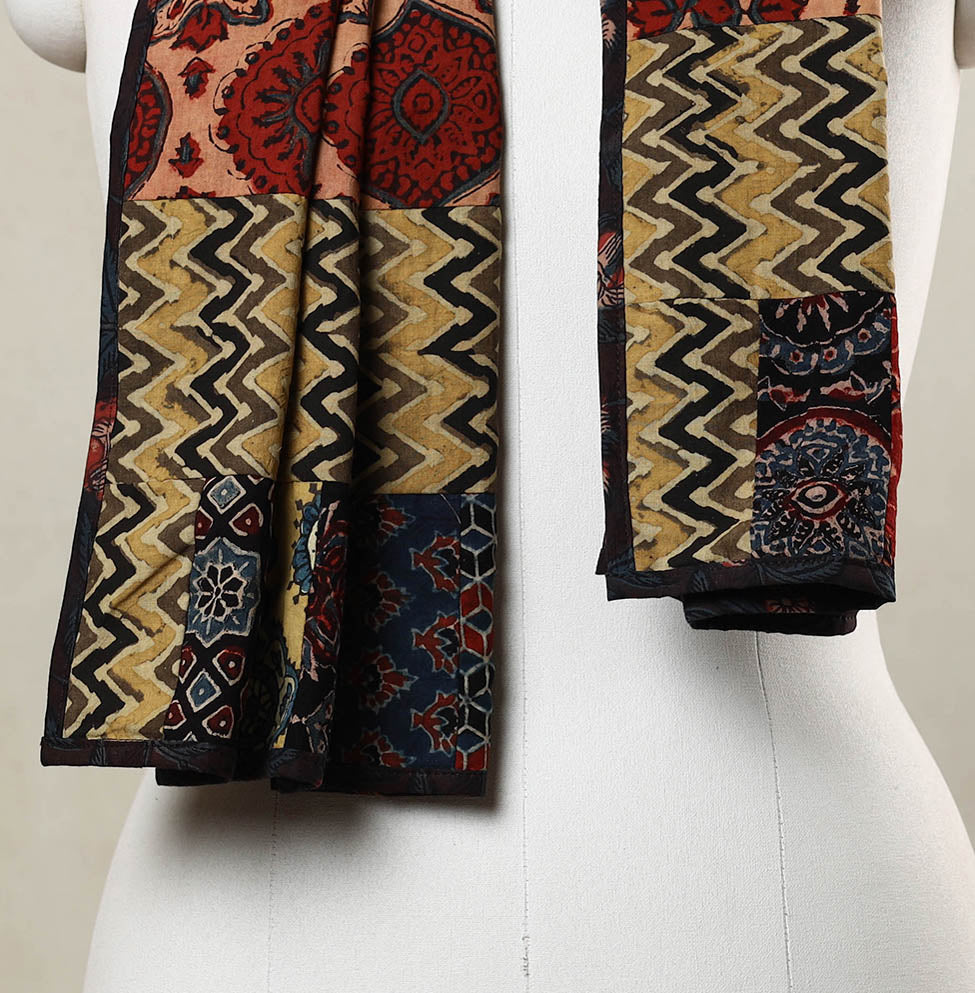 Brown - Ajrakh Block Printed Patchwork Cotton Stole