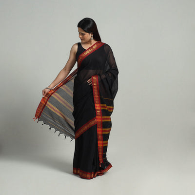 Black - Mercerised Cotton Zari Border Dharwad Saree 41