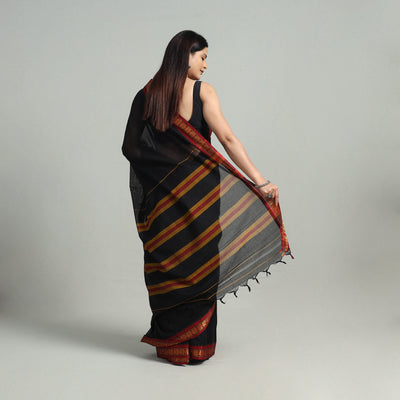 Black - Mercerised Cotton Zari Border Dharwad Saree 41
