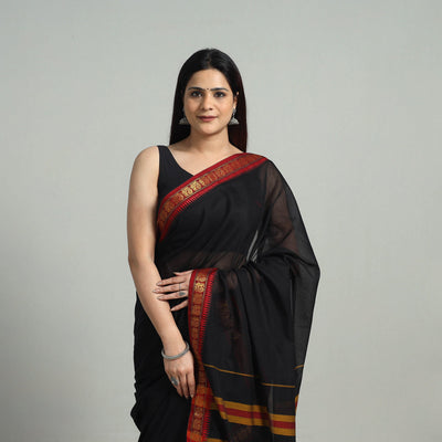 Black - Mercerised Cotton Zari Border Dharwad Saree 41
