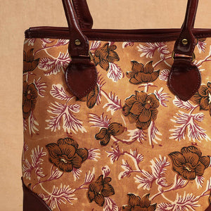 Brown - Handcrafted Sanganeri Printed Leather Shoulder Bag