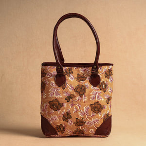 Brown - Handcrafted Sanganeri Printed Leather Shoulder Bag