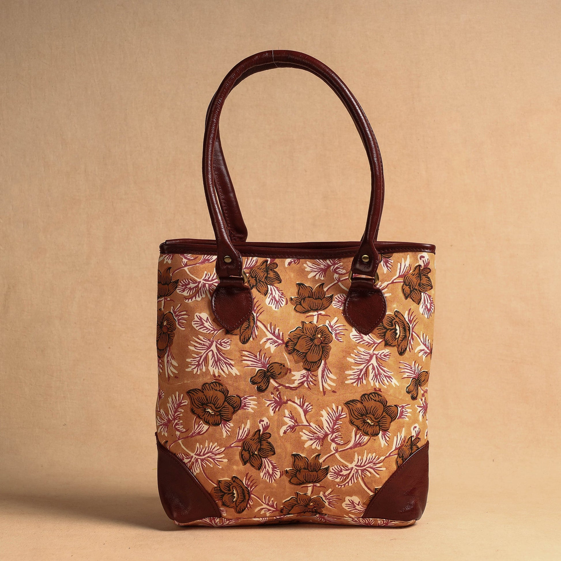 Brown - Handcrafted Sanganeri Printed Leather Shoulder Bag