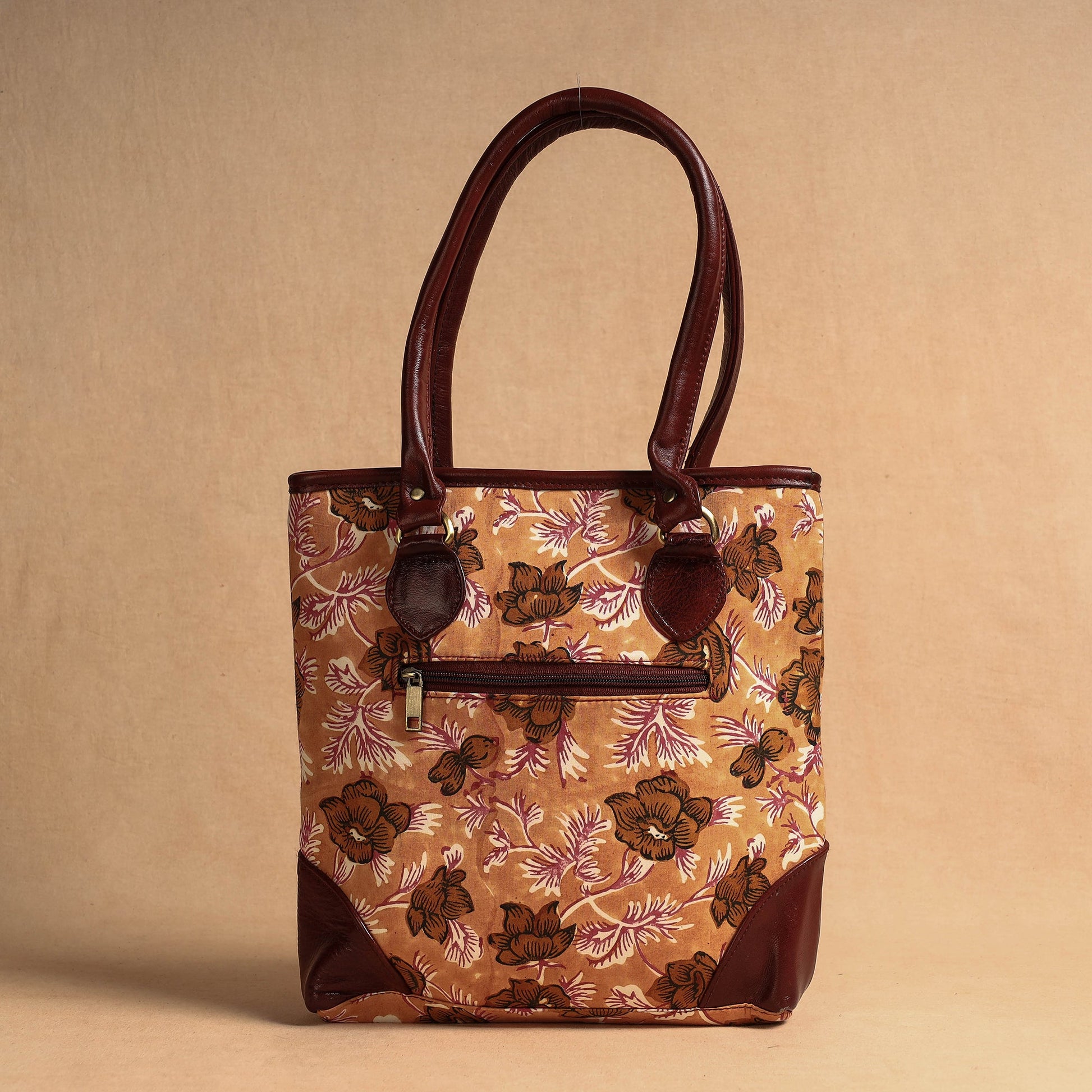 Brown - Handcrafted Sanganeri Printed Leather Shoulder Bag