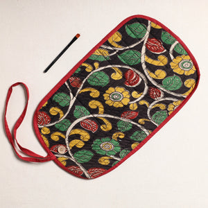 Black - Kalamkari Fabric Multipurpose Segmented Make-up Brush Wrap Pouch/Case