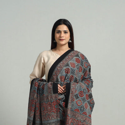 Blue - Hand Block Printed Cotton Ajrakh Dupatta 01