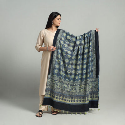 Blue - Hand Block Printed Cotton Ajrakh Dupatta 02