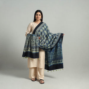 Blue - Hand Block Printed Cotton Ajrakh Dupatta 02