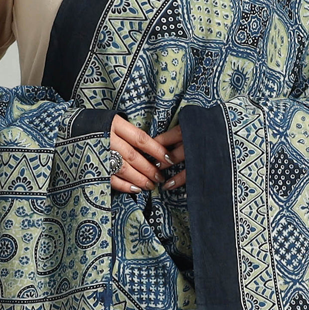 Blue - Hand Block Printed Cotton Ajrakh Dupatta 02