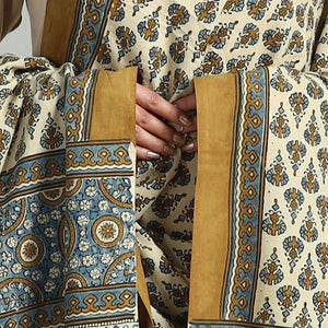 Beige - Hand Block Printed Cotton Ajrakh Dupatta 05