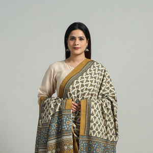 Beige - Hand Block Printed Cotton Ajrakh Dupatta 05
