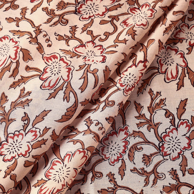 Beige - Sanganeri Block Printed Mul Cotton Fabric