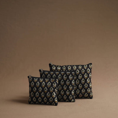 Black - Handmade Cotton Multipurpose Utility Pouches (set of 3) 01