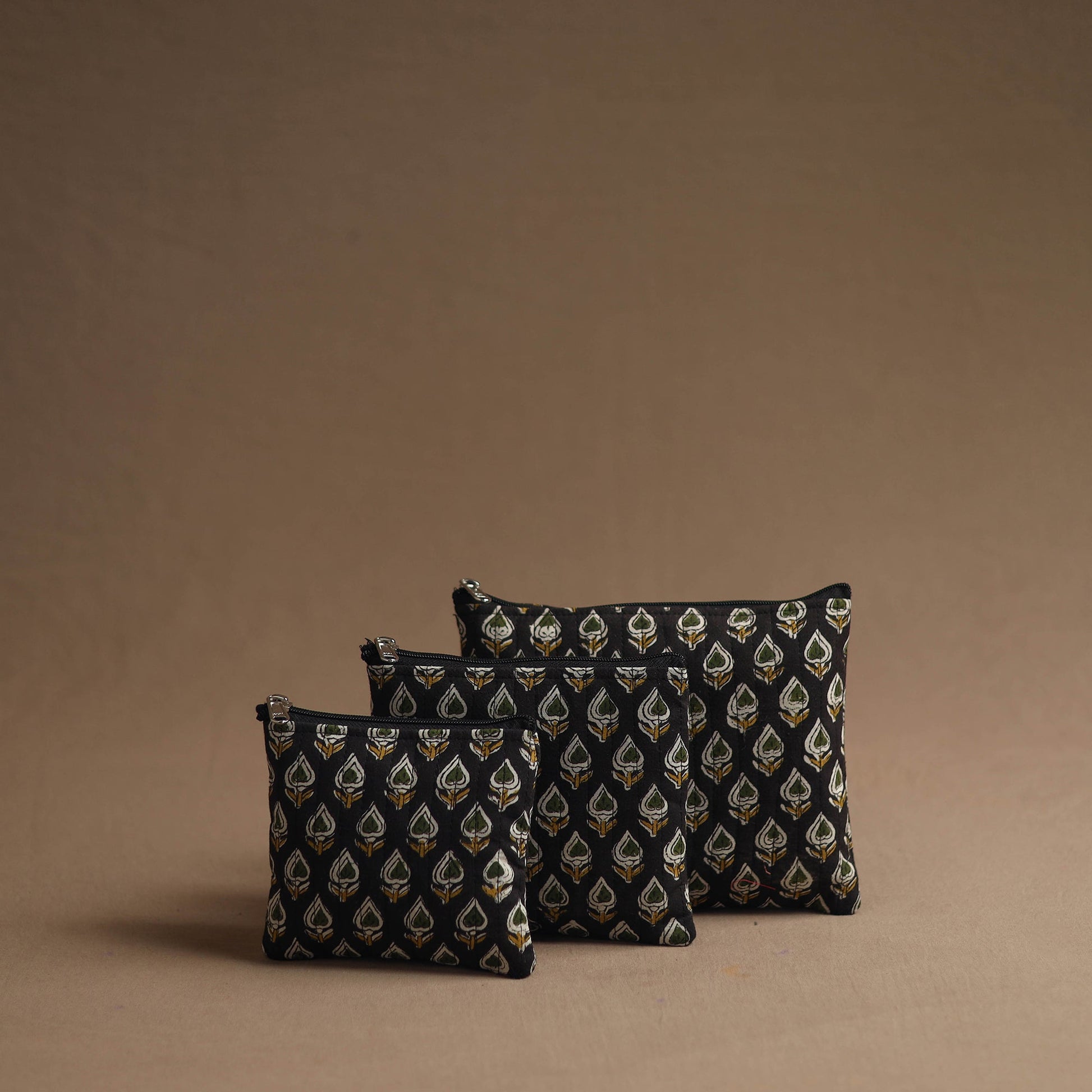 Black - Handmade Cotton Multipurpose Utility Pouches (set of 3) 01