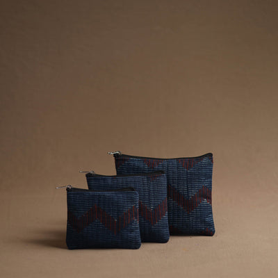 Black - Blue - Handmade Cotton Multipurpose Utility Pouches (set of 3) 02