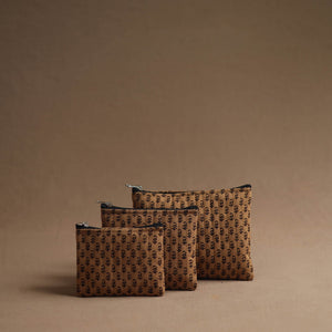 Brown - Handmade Cotton Multipurpose Utility Pouches (set of 3) 03