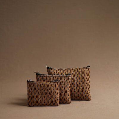 Brown - Handmade Cotton Multipurpose Utility Pouches (set of 3) 03