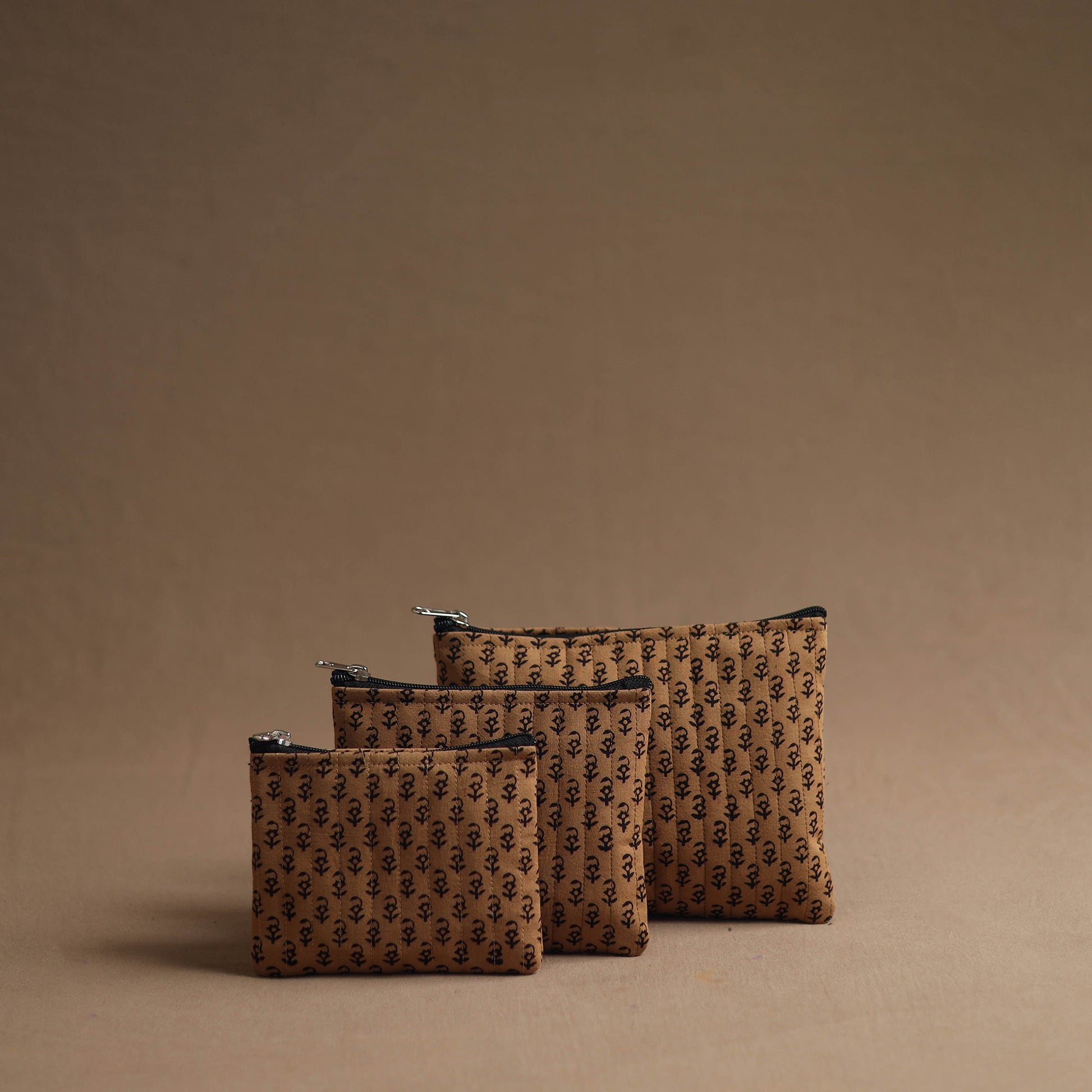 Brown - Handmade Cotton Multipurpose Utility Pouches (set of 3) 03