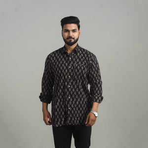 Black - Natural Dyed Cotton Men Ajrakh Print Shirt 03