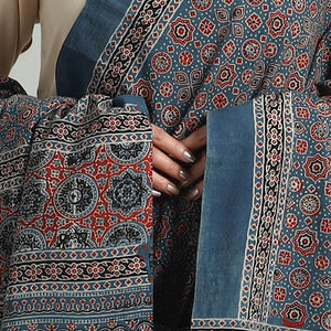 Blue - Hand Block Printed Cotton Ajrakh Dupatta 17