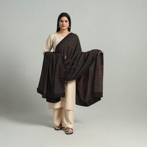 Black - Hand Block Printed Cotton Ajrakh Dupatta 19