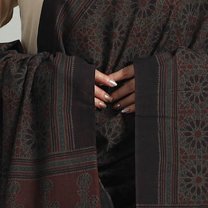 Black - Hand Block Printed Cotton Ajrakh Dupatta 19