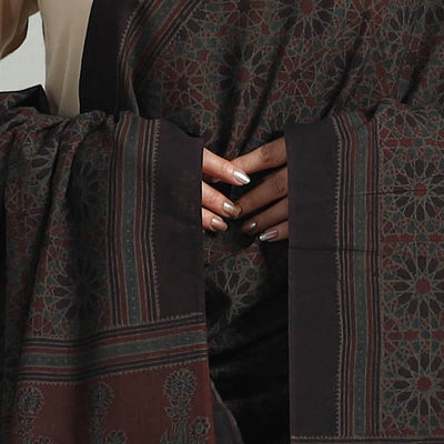 Black - Hand Block Printed Cotton Ajrakh Dupatta 19
