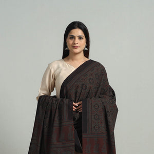 Black - Hand Block Printed Cotton Ajrakh Dupatta 19