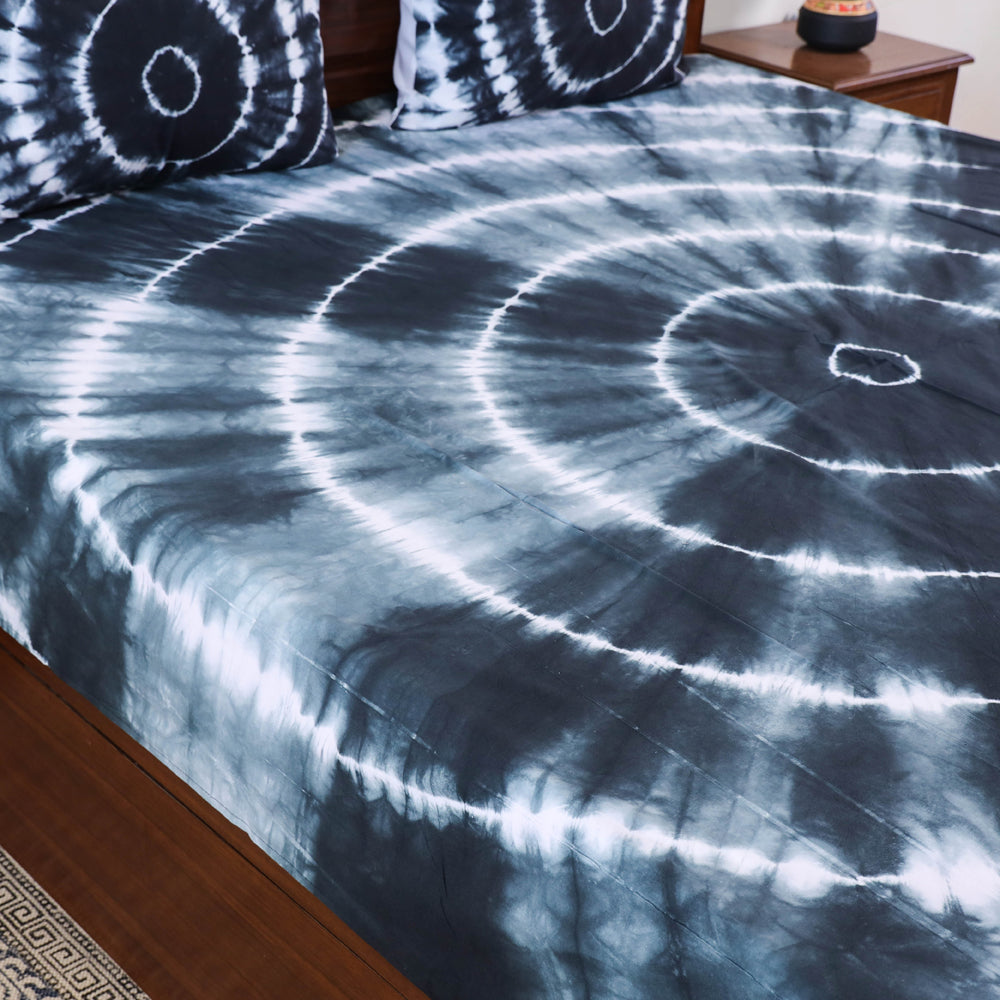 Black - Tie & Dye Cotton Double Shibori Bed Sheet Set