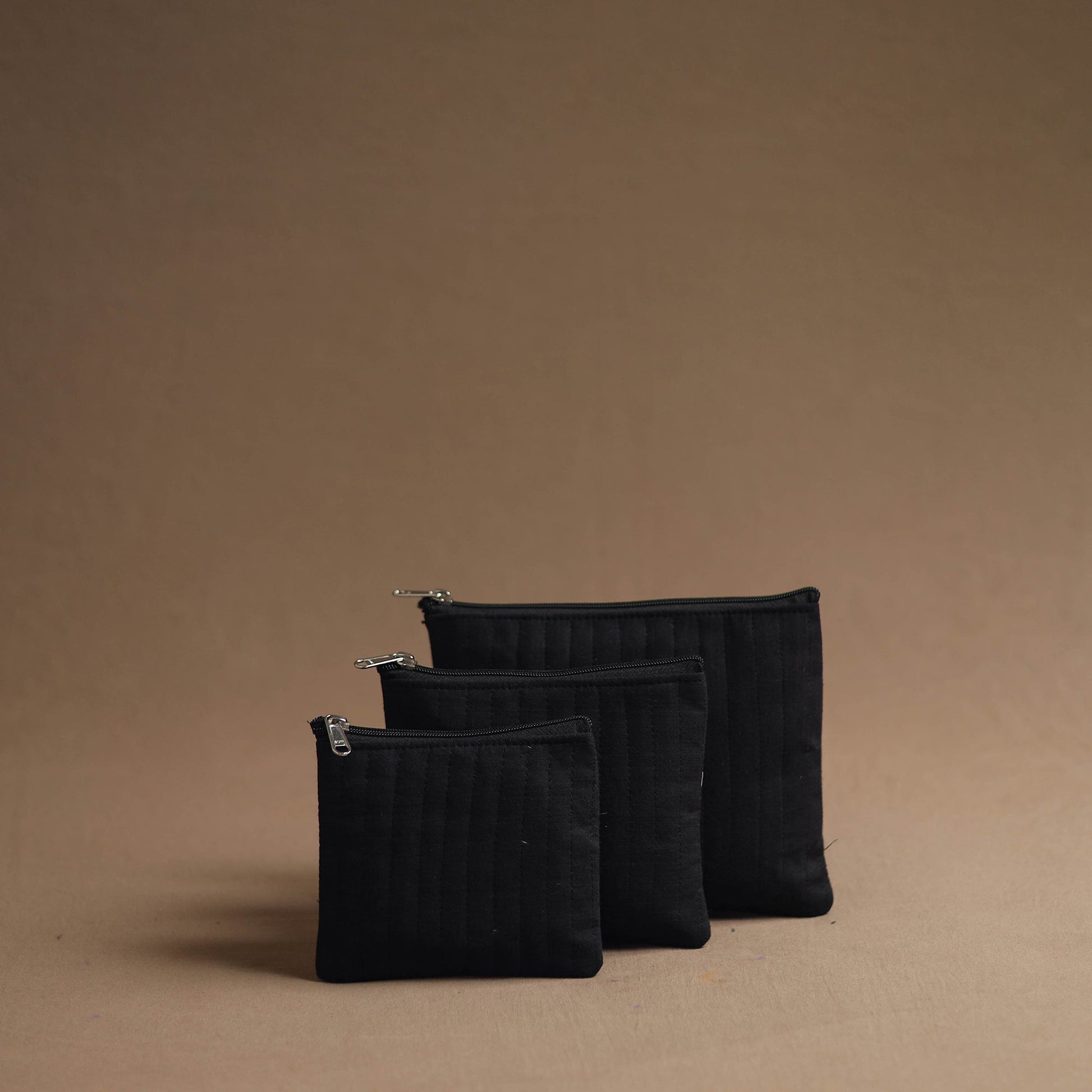 Black - Handmade Cotton Multipurpose Utility Pouches (set of 3) 06